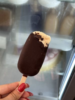 Pear ice pop covered in chocolate  at Gelateria Italia in Rovinj