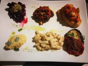 Vegan selection of starters at Taverna dello Spagna  in Spoleto