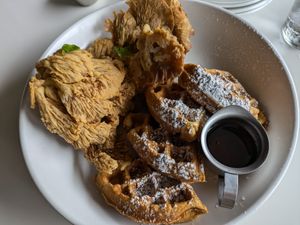 Vegan chicken and waffles at Forage in Lakewood