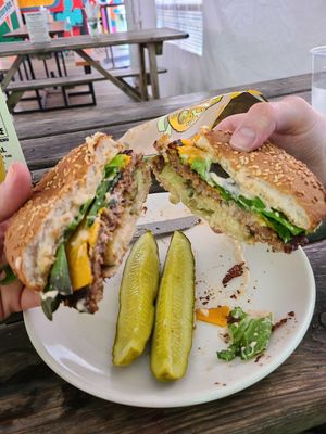 Vegan beyond smash burger + vegan cheese at Jukebox in Cleveland