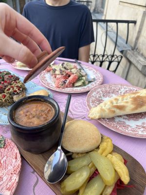 Bean stew & bread stuffed with bean  at Palaty in Kutaisi