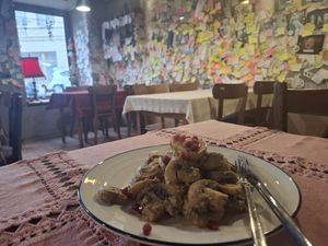 Mushrooms with walnut sauce 9€ at Palaty in Kutaisi