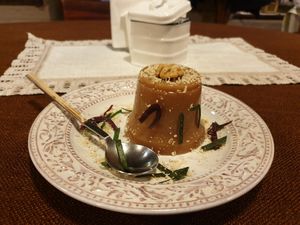 Vegan dessert made of grape juice with walnut on top at Palaty in Kutaisi