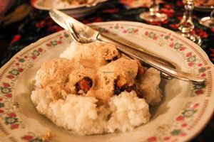 fried cauliflower with walnut sauce and grits at Kafe Leila in Tbilisi