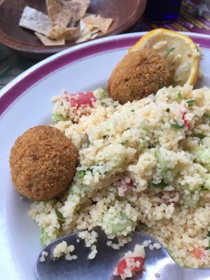 Falafel with couscous  at Kafe Leila in Tbilisi