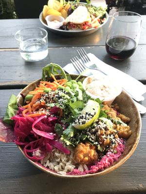 Buddha Bowl with tempish, rice & hummus  at The Green Queen in Stockholm