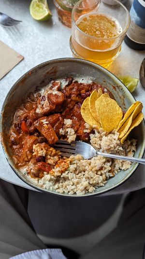 Chili Sin Carne (halfway through!😊 at The Green Queen in Stockholm