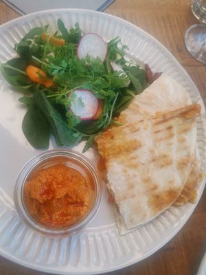 Quessadilla with vegan feta dip at The Green Queen in Stockholm