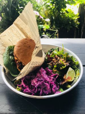 Corn Fritter Burger. at The Green Queen in Stockholm