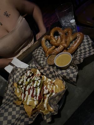 Nachos & Pretzels with cheese 🤩 at Black Water Bar in Portland