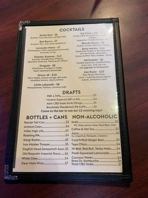 Drinks menu  at Black Water Bar in Portland