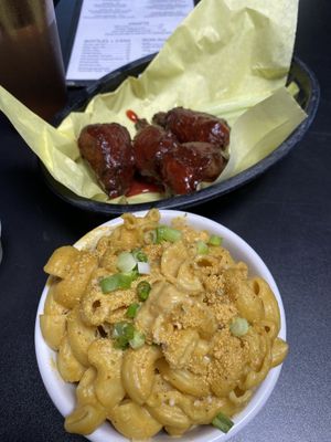Wings, side of mac and chesse  at Black Water Bar in Portland