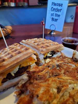Waffle sandwich delight at Black Water Bar in Portland