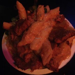 Mac and cheese with added seitan  at Black Water Bar in Portland