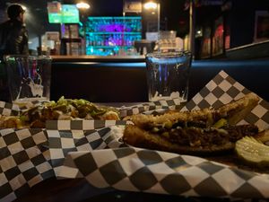Patty melt & tot-chos! at Black Water Bar in Portland
