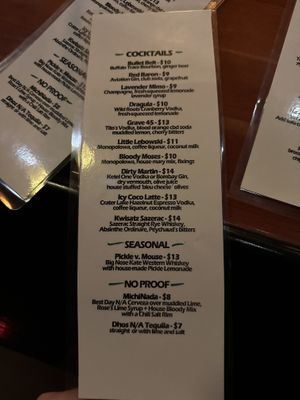 Cocktail menu   at Black Water Bar in Portland