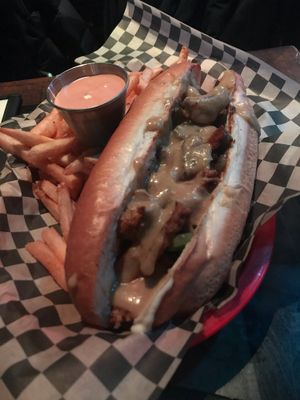 Philly Cheeze Steak sandwich at Black Water Bar in Portland