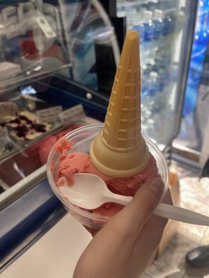 Strawberry sorbet   at CJ's Big Dipper in Bar Harbor