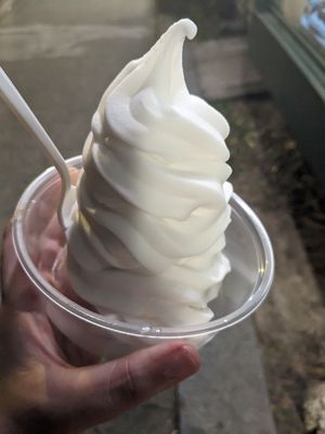 Almond milk vanilla soft serve at CJ's Big Dipper in Bar Harbor