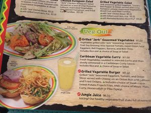 Veg section of menu  at Jamaican Grill in Guam