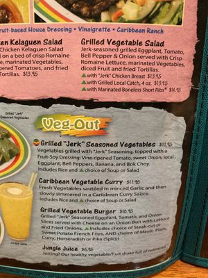 Veg and vegan section  at Jamaican Grill in Guam