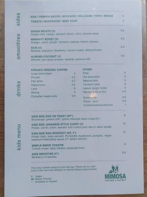 menu, 1 at Cafe Mimosa in Takapuna