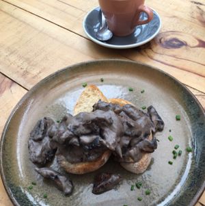vegan - mushrooms on sour dough  at Cafe Mimosa in Takapuna
