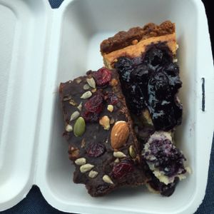fudge brownie & blueberry tart  at Cafe Mimosa in Takapuna