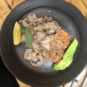 mushrooms on midnight baker bread  at Cafe Mimosa in Takapuna