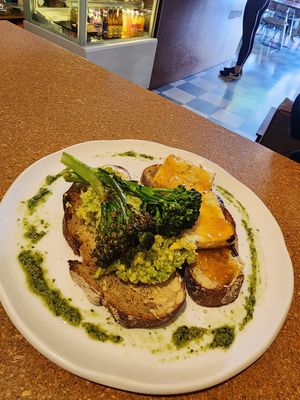 Smashed avo at Cafe Mimosa in Takapuna