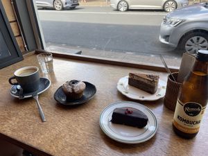blueberry muffin, bounty bar, tiramisu raw cake  at Cafe Mimosa in Takapuna