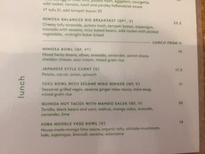 Menu at Cafe Mimosa in Takapuna