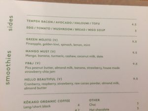 menu at Cafe Mimosa in Takapuna