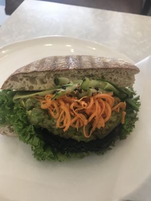 Teriyaki mushroom ’burger’ with avocado at Cafe Mimosa in Takapuna