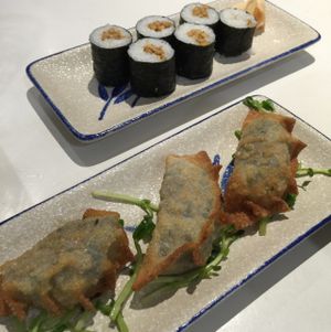natto maki and deep fried dumplings  at Go Go Green in Subang Jaya