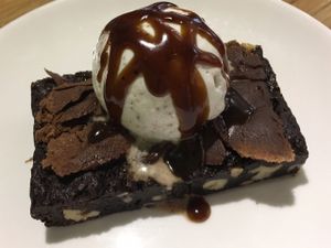 Brownie with peppermint choc ice-cream (vegan) at Happy Buddha - Pop-Up in Shanghai