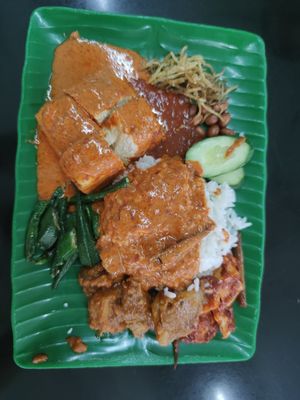 Nasi Lemak with spicy tofu 10rm at Blue Boy Vegetarian Food Centre in Kuala Lumpur