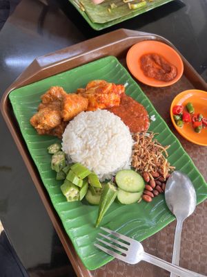 Nasi lemak  at Blue Boy Vegetarian Food Centre in Kuala Lumpur