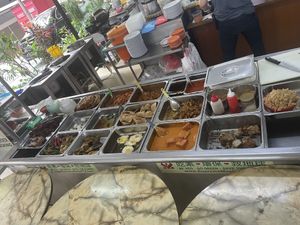 The buffet you can choose from  at Blue Boy Vegetarian Food Centre in Kuala Lumpur