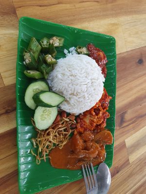 Nasi lemak for 9 RM at Blue Boy Vegetarian Food Centre in Kuala Lumpur