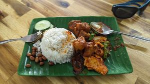 A nasi lamak dish... after a bite or two. Hehe 😅 at Blue Boy Vegetarian Food Centre in Kuala Lumpur