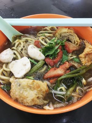 Prawn mee is very tasty even if it doesn't taste like the conventional version. at Blue Boy Vegetarian Food Centre in Kuala Lumpur
