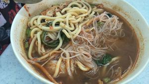 Prawn mee at Blue Boy Vegetarian Food Centre in Kuala Lumpur
