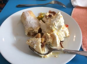 Pannacotta and apple strudel pure vegan bliss at Didi Cafe in Albufeira