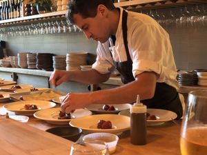 preparing the food at Farm Spirit - Pop Up in Portland