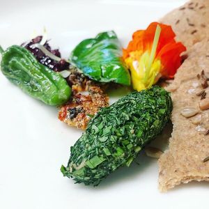 Hazelnut Cheese, Nasturtium, Currants, Crackers at Farm Spirit - Pop Up in Portland