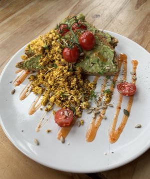 Avocado 🥑 and tofu scramble   at The Green HeART Cafe  in Newquay
