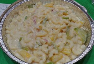 Vegan Pineapple Macaroni & Cheese:  C's homemade Vegan Cheese with green pepper and pineapple.  at Pizza & Sub Stop in Lowell