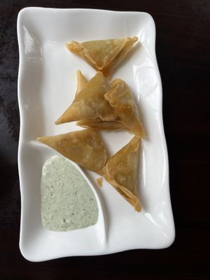 Curry samosas   at Zhu's Vegan Kitchen in Arlington