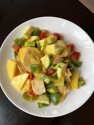 Mango soy proteins  at Zhu's Vegan Kitchen in Arlington